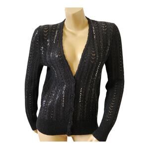 Vintage Antonella Preve Cardigan Womens S Black Open Knit Rhinestone Sweater
